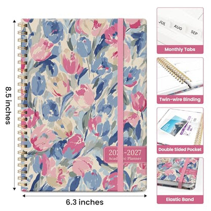 Planner 2026–2027, Academic Monthly Weekly Spiral Calendar, July 2026 – June 2027, Hardcover Agenda Notebook with Tabs, 6.3" x 8.5", Perfect for Students, Teachers, School & Daily Planning - Soft Blossoms - color: H-Soft Blossoms, size: (6.3"x8.5")a5
