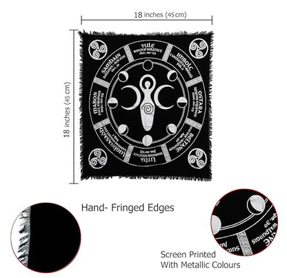 Indian Consigners Moon Phases Triple Moon Altar Cloth Celestical Tarot Deck Alter Tablecloth Sacred Place Moon Faces New Moon to Full Moon Cycle - color: Black-silver, size: 18" x 18" (Square)