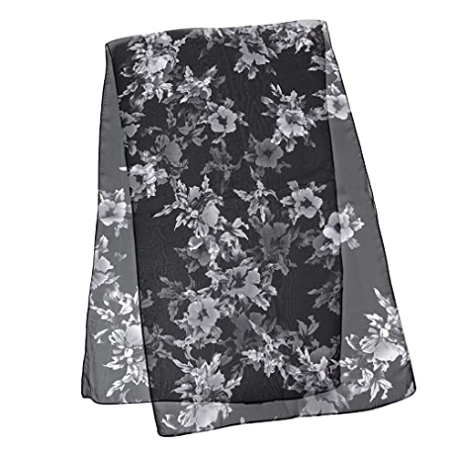 E-Clover Women Soft Floral Print Shawl Chiffon Sheer Scarf - color: Black White Floral