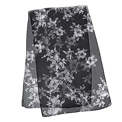 E-Clover Women Soft Floral Print Shawl Chiffon Sheer Scarf - color: Black White Floral