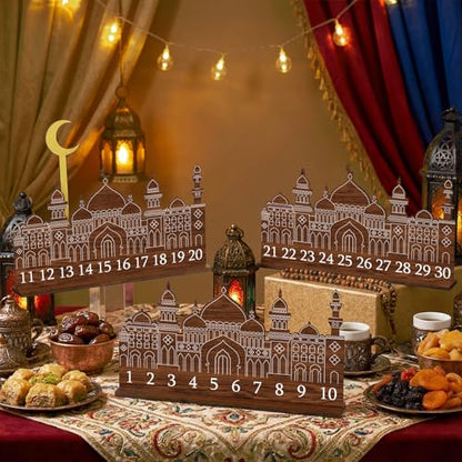 Leinuosen Ramadan Wooden Countdown Calendar Eid Mubarak Ramadan Mubarak Advent Calendar Eid Islamic Countdown Table Decoration for Muslim Festivities Decoration Gift(Classic) - style: Classic