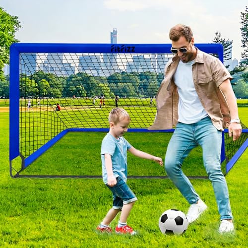 축구 골대, 뒷마당용 축구 골대, 1.8x1.2m(6x4피트) 휴대용 팝업 축구 네트 세트, 축구공, 사다리 및 콘이 있는 축구 훈련 장비 - color: 블루.