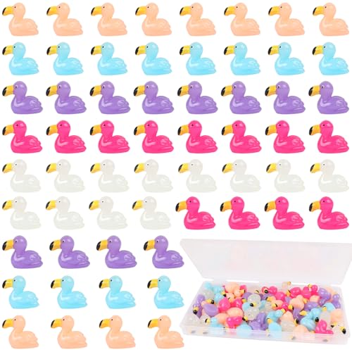60pcs Mini Resin Flamingo Figurines Cute Tiny Animal Statues Colorful Bird Ornaments with box for Aquarium Garden Landscape Party Decorations Dollhouse Decor (Red, blue, purple, orange, white) - color: Red, Blue, Purple, Orange, White