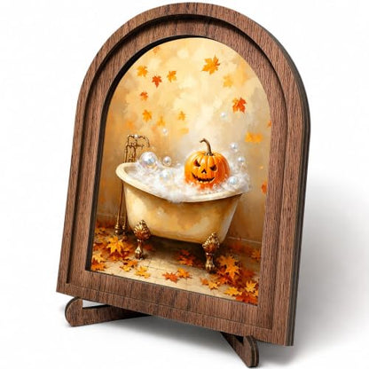 Halloween Pumpkin Bath Arched Table Sign, Rustic Farmhouse Decor - color: Pumpkin Bathtub