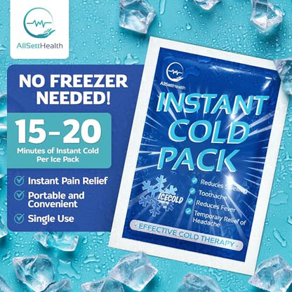 100 Pack Instant Ice Packs for Injuries, Disposable First Aid Cold Packs | No Freezer Needed, 6"x4.5" Instant Cold Packs for Injuries, Disposable Ice Packs for Kids, Postpartum Cold Compress - size: 100 Pack (6" x 4.5")