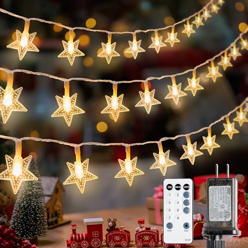 Star String Lights Plug in,39ft 100LED Fairy Lights with Remote, Hanging Star Decorations Lights Waterproof for Indoor Outdoor Bedroom Classroom Dorm Kids Tent Party Decor,Warm White - color: warm white -plug, size: 100 LED