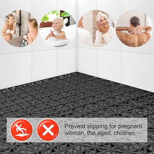 Modular Interlocking Cushion 18 Pack 11.8" x 11.8" Rubber Floor Tiles Non-Slip Splicing Drainage Mats for Deck, Black - size: 18 PCS