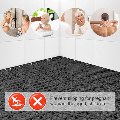 Modular Interlocking Cushion 18 Pack 11.8" x 11.8" Rubber Floor Tiles Non-Slip Splicing Drainage Mats for Deck, Black - size: 18 PCS