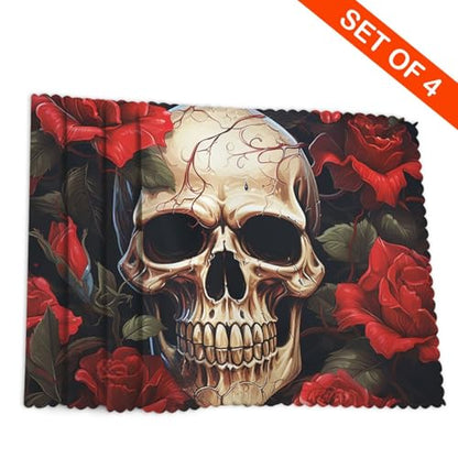 Placemats Set of 4 Heat Resistant Skull Rose-Red Place mat for Dining Table Non-Slip Table Mats Desktop Protection Pad Washable Place Mats for Kitchen Dining Outdoor - color: Skull Rose-red