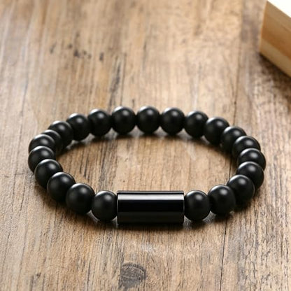 Religious Cross Symbol | Christian Ichthy | Yin Yang Tai Chi 8mm Natural Stone Bead & Cylinder Stainless Steel ID Stretch Bracelet for Men Women - style: Tiger's Eye-Jesus Fish