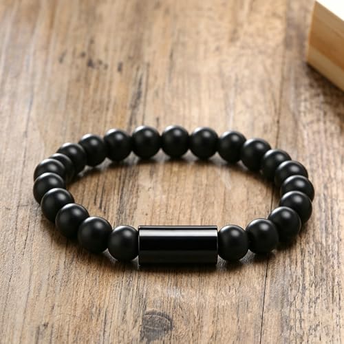 Religious Cross Symbol | Christian Ichthy | Yin Yang Tai Chi 8mm Natural Stone Bead & Cylinder Stainless Steel ID Stretch Bracelet for Men Women - style: Tiger's Eye-Yin Yang