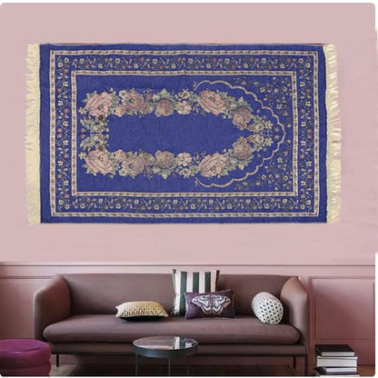 haozaikeji Muslim Prayer Rug Islamic Muslim Prayer Mat Floral Eid Ramadan Rug Namaz Seccade Arabic Turkish Sofa Table Rug Portable Meditation Rug Soft Embroidered Blanket with Tassel - color: Navy