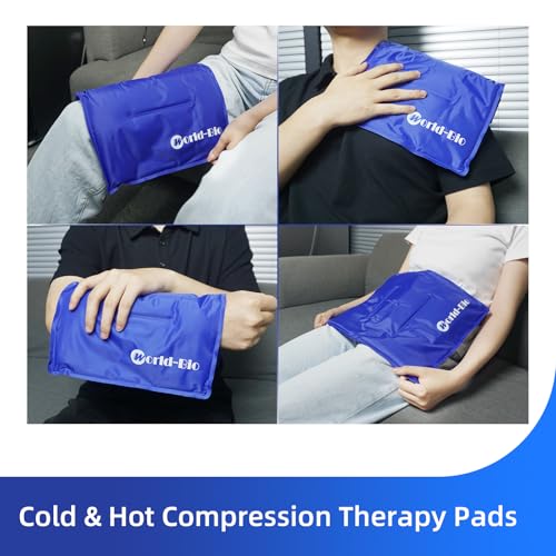 WORLD-BIO Large Flexible Hip Ice Pack 2 packs for Injuries, Hot & Cold Therapy Pad for Shoulder, Back, Knee, Leg, Thigh, Soothing Pain from Bruises & Sprains, Muscle Aches, Stiff Joint, 11" x 14" Blue - size: 2 Count 11" x 14"