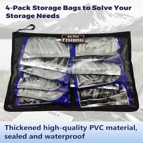 4Pack Fishing Clear Tackle Storage Bag,Waterproof Plastic Storage Fishing Bag for Fishing Gear, Bait, Tackle, Lures and Soft Plastics,Built Tough, Massive Storage Fishing Gift Bag