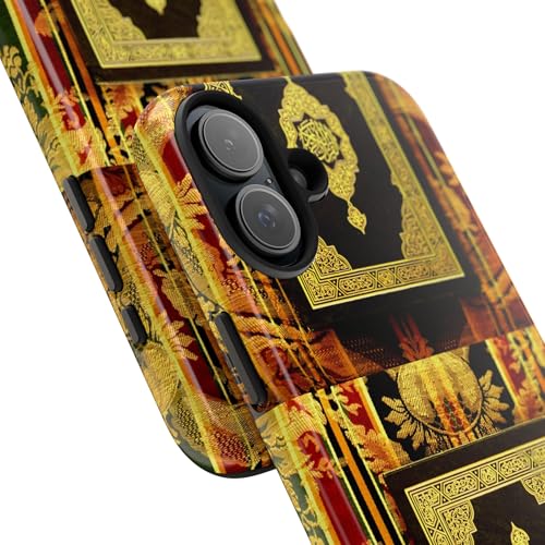Islamic Quran Cover Phone Case Tough Phone Case, Gold Ornate Holly Quran Cover Gift for Hafiz-Compatible with iPhone 16 Plus