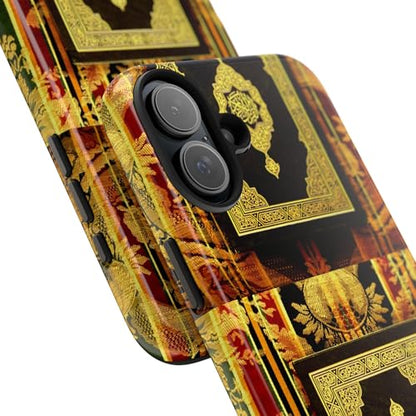 Islamic Quran Cover Phone Case Tough Phone Case, Gold Ornate Holly Quran Cover Gift for Hafiz-Compatible with iPhone 16 Plus