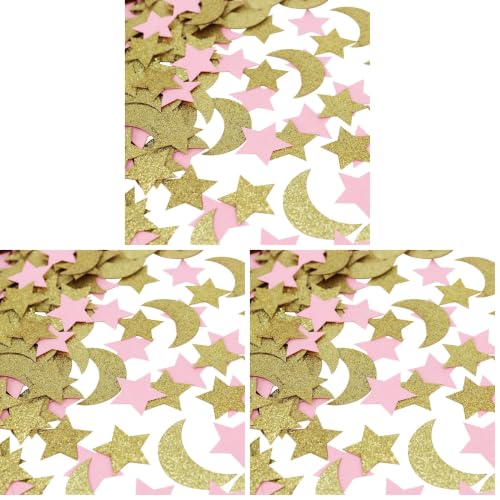 Star and Moon Paper Confetti for Baby Birthday Wedding Party Table Decorations Pink and Gold Glitter Table Scatter Baby Shower Party Supplies (Pack of 3) - size: 210 Piece Set (Pack of 3)