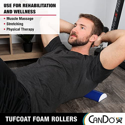CanDo Premium TufCoat Blue Coated Half-Round Foam Rollers for Muscle Restoration, Massage Therapy, Rehabilitation, Sport Recovery and Physical Therapy for Home, Clinic and Gym - size: 4" X 12", style: Half Round