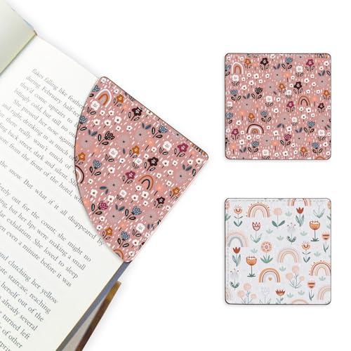 2 Pack Flower Leather Book Corner Bookmark, Durable Handmade Reading Accessories - Gifts for Readers, Women, Men, Teachers, Students - color: 2pack-flower