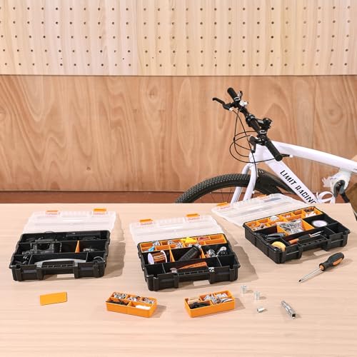 VEVOR 3-Pack Small Parts Organizer, 21 Compartments Tools Organizer Box with Removable Dividers, PP Hardware Storage Box with Safety Latch & Portable Handle for Nuts, Bolts, Screws, Nails