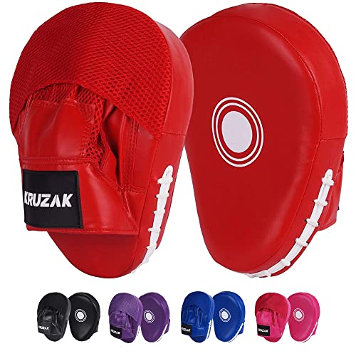 Kruzak Plain Punching Mitts for Muay Thai MMA Training, Focus Pads for Boxing Martial Arts and Punching Target - color: Red