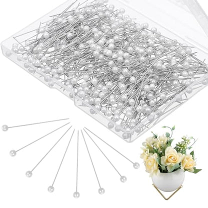 Thinp 300 Pcs Pearl Pins for Bouquets, 1.5inch Pearl Push Pins Corsage Pins-Round Ball Pearls Head Straight Pin for Crafts DIY Jewelry Making Sewing Wedding Flower Decoration