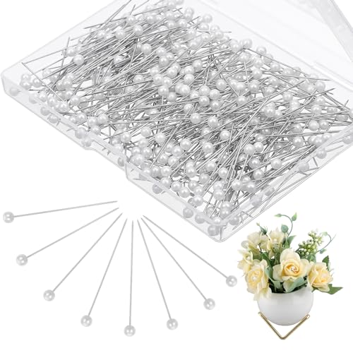 Thinp 300 Pcs Pearl Pins for Bouquets, 1.5inch Pearl Push Pins Corsage Pins-Round Ball Pearls Head Straight Pin for Crafts DIY Jewelry Making Sewing Wedding Flower Decoration