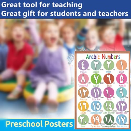 Arabic Alphabet, Numbers 1-20 Poster for Classroom Wall, Laminated, 12”x16”,2 Pack, Visual Learning Educational Learning Wall Chart for Kids, Classrooms, Home School Décor, Back to School Supplies