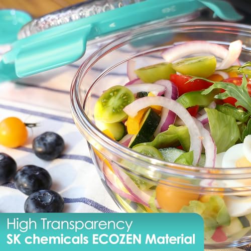 WHALEHOUSE Clear Eco-friendly SK chemicals ECOZEN Salad Container, 33OZ Portable Plastic Salad Bowls with Lid & Snack Tray, Leak-Proof Dressing Container, Fork, Lunch Box for Meal Prep (Green) - color: Green