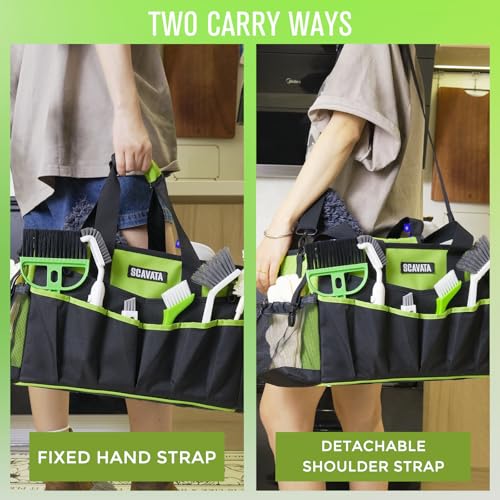 SCAVATA Wearable Cleaning Caddy Bag, Cleaning Caddy Supplies Organizer with Handle & Shoulder Straps for Housekeepers, Under Sink & Car Cleaning Tool Organizers with 4 Foldable Divider (NeonGreen) - color: NeonGreen