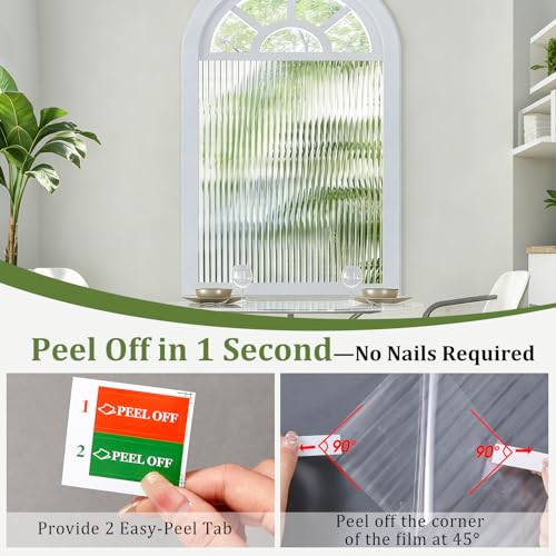 Reeded Glass Window Privacy Film 3D Static Cling, 23.6 x 78.7'' | Upgrades Fluted Lines Easy Cut, Bathroom Door Privacy Day Night, Non Adhesive Clings with Tools Kit, Anti-UV Heat Blocking - color: Clear, size: 23.6 x 78.7 Inch