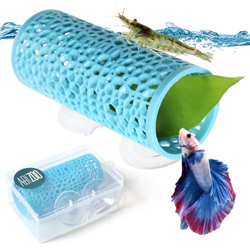 Abizoo Betta Fish Tunnel Hideout, Hollow Coral Aquarium Decor, Light Blue | Betta Hideaway Cave, Suction Cup Mount, Aquarium-Safe Material, Shelter for Shrimp Guppies Tetras Danios, Fish Tank Accessory - color: Light blue