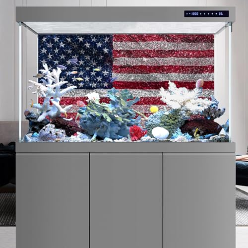 30x18 in Glitter American Flag Aquarium Backdrop Vinyl Fish Tank Background - size: 30x18in/75x45cm