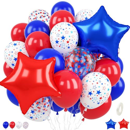 Red and Blue Balloons with 2Pcs Red Blue White Star Foil Balloons for Party - color: Blue and Red, size: 30PC