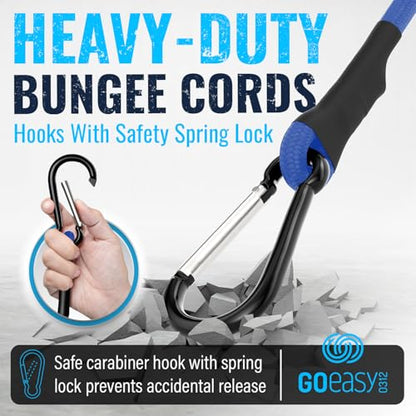 GOEASY0312 Bungee Cords with Hooks Heavy Duty 18" Carabiner, 4PCS Blue | 200 LBS Max Break Strength, UV Resistant, Locking Carabiner Hooks, Double-Braided Latex & Rubber - color: Blue