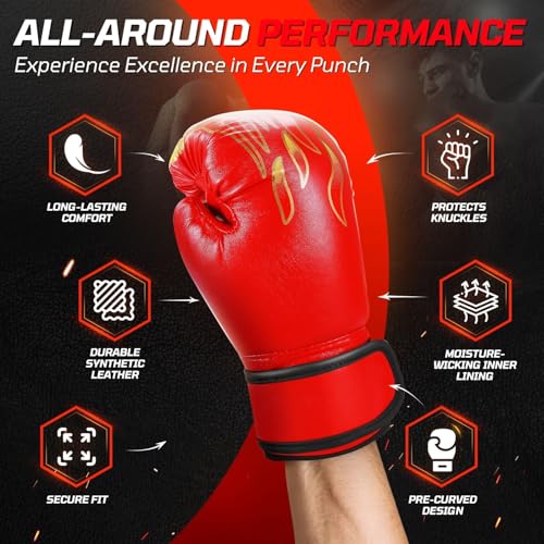 Flexzion Boxing Gloves for Kids 4oz – Training Punching Bag Mitts, Kid Boxing Gloves with Faux Leather & Wrap-Around Wrist Protection for Boys & Girls Ages 3-8 Years - color: Red Blaze