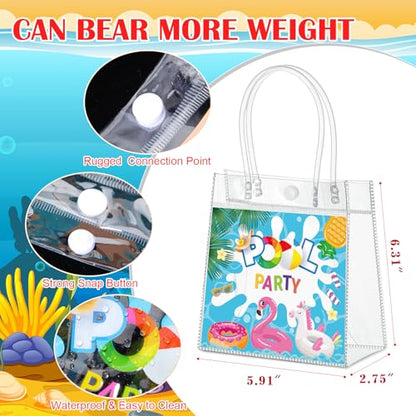 Aliceset 24 Pcs Pool Party Gift Bags with Handles Clear Swimming Theme Tote Bag Reusable Hawaii Themed Treat Bags for Summer Beach Pool Party Kids Birthday Supplies, 6.31" x 5.91" x 3.15" - style: Pool