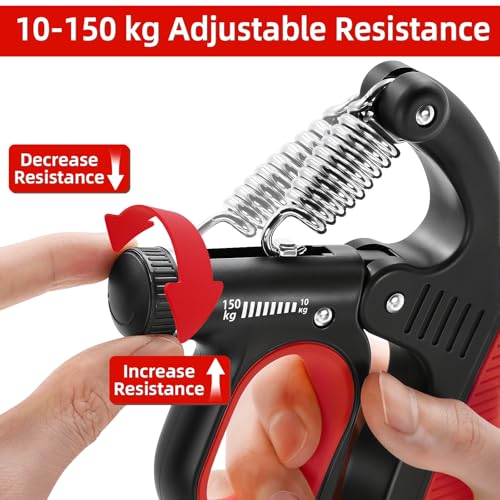 Grip Strength Trainer Adjustable 22-330 lbs, Hand Gripper Strengthener with Counter, Heavy Duty Forearm Strengthener, Wrist & Finger Exerciser, Grip Trainer for Hand Strength, Rehab & Workout, Red