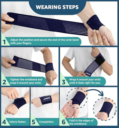 HiRui 2-Pack High-Elastic Wrist Support Straps Wrist Compression Bandage - Wrist Wraps Wristbands for Carpal Tunnel Arthritis Tendonitis Weightlifting Tennis Basketball - Breathable Soft (Navy Blue) - color: Navy Blue