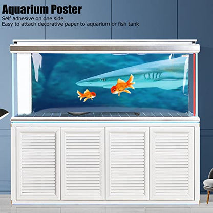 Aquarium Background Paper PVC Self Adhesive 3D Fish Tank Wallpaper Sticker, Clear Underwater Scene Decoration with Realistic Sea Animal Pattern for Glass Aquariums (61 * 41CM) - style: 61*41CM