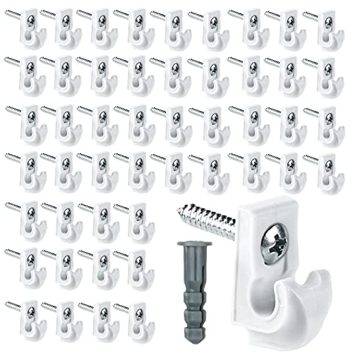 48 Pack Wire Shelf Clips, White Down Wall Clips for Closet Shelves | White Wall Mounted Wire Shelf Brackets Loop Clips with Screws & Expansion Tubes, Fits Wire Closet Shelving - color: 48 PACK