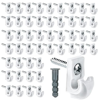48 Pack Wire Shelf Clips, White Down Wall Clips for Closet Shelves | White Wall Mounted Wire Shelf Brackets Loop Clips with Screws & Expansion Tubes, Fits Wire Closet Shelving - color: 48 PACK