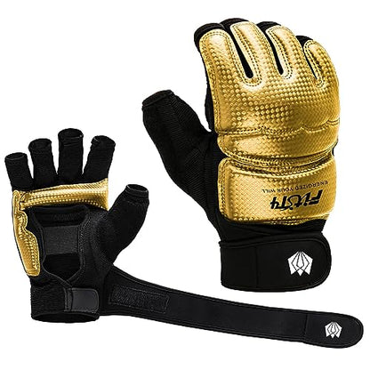 FitsT4 Sports Half Mitts MMA UFC Training Boxing Punch Bag Martial Arts Gloves - color: Gold, size: Medium
