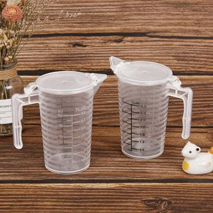 2 Pcs Measuring Cup with Lid 100ml PP Plastic ml & oz Measuring Cup for Liquid Double Sided Graduated Beaker with Handle and Spout for Lab Home Kitchen (3.5oz/100ml)