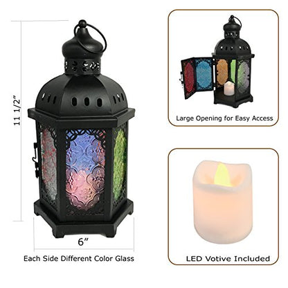 allgala Glass Moroccan Indoor/Outdoor Candle Lantern (Multi) - color: Lg Hexagon