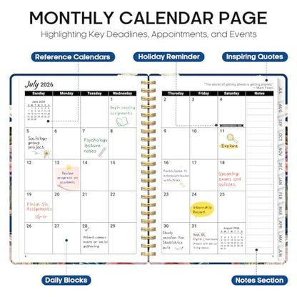 Planner 2026–2027, Academic Monthly Weekly Spiral Calendar, July 2026 – June 2027, Hardcover Agenda Notebook with Tabs, 6.3" x 8.5", Perfect for Students, Teachers, School & Daily Planning - Pelagic Petalia - color: J-Pelagic Petalia, size: (6.3"x8.5")a5