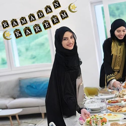 Ramadan Kareem Banner Eid Mubarak Hanging Decoration No DIY Needed,for Eid Al-Fitr Party Supplies, Home, Tree, Fireplace, and Wall Decor