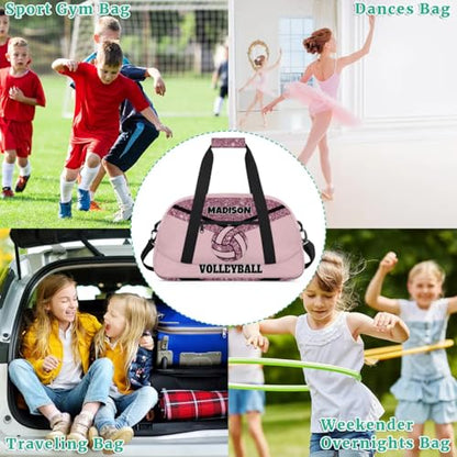 Personalized Volleyball Bag Teens, Custom Gym Bag Name Overnight Duffel Bag for Practice Sports Bag, Light Pink Glittering - color: Dark Pink