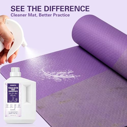 Fitness Mat Cleaner Concentrate Makes 6.86 Gal(1:25)-Yoga Mat Cleaner Spray,Powered By Essential Oil,Removes Sweat & Odor,No Sticky Residue,Plant Based,Safe for All Mats(33.8oz, Lavender) - size: 33.8 Fl Oz (Pack of 1)