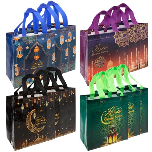 Ramadan Gift Bags, 12Pcs Medium Size Bulk Ramadan Mubarak Bags for Gifts, Reusable Non-Woven Eid Goodie Bag with Handles Treat Bag Perfect for Kareem Eid Mubarak Gift Wrap Goody Party Favor Supplies - color: Ramadan, size: 12 PCS
